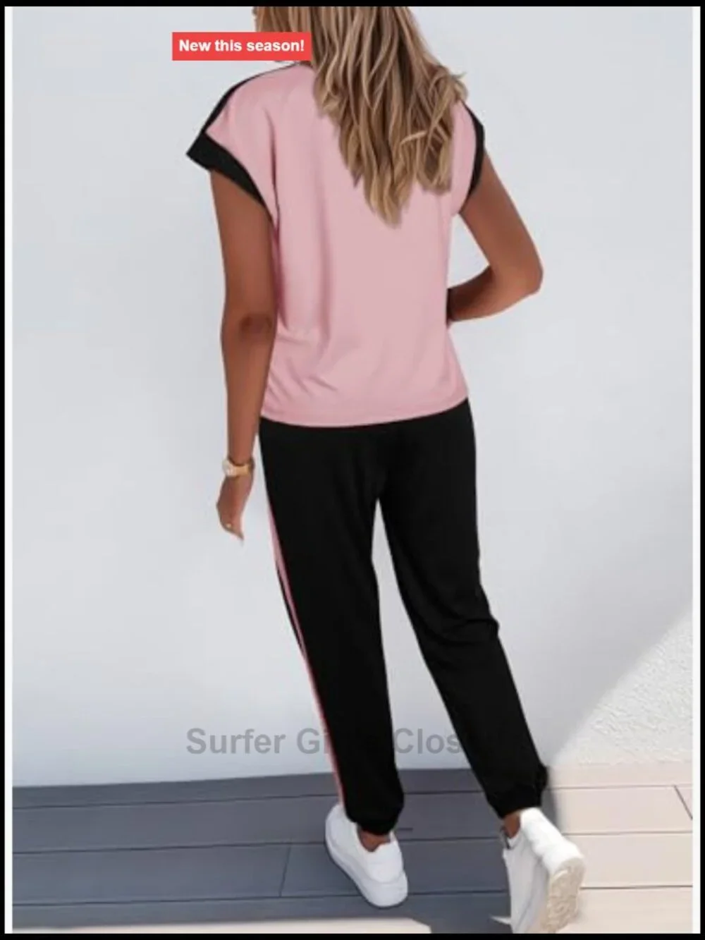 2 Piece Outfits Sweatsuit Colorblock Lounge Sets Knit Short Sleeve Jogger